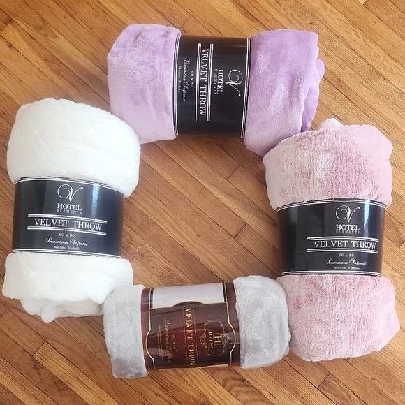 Hotel Elements Other - Hotel Collection Velvet Throw Blanket Set - White, Purple, Pink